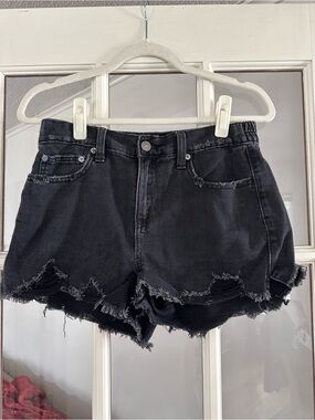 aerie Black Distressed High-Rise Jean Shorts